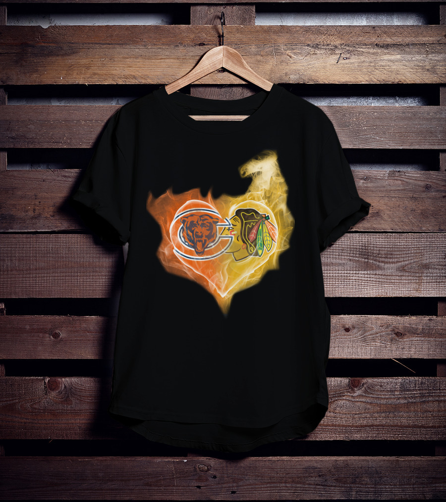 Chicago Bears Blackhawks Heartfire T-Shirt