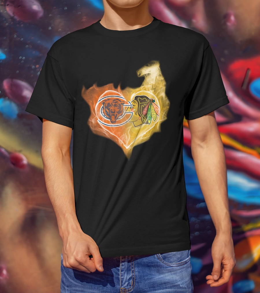 Chicago Bears Blackhawks Heartfire T-Shirt
