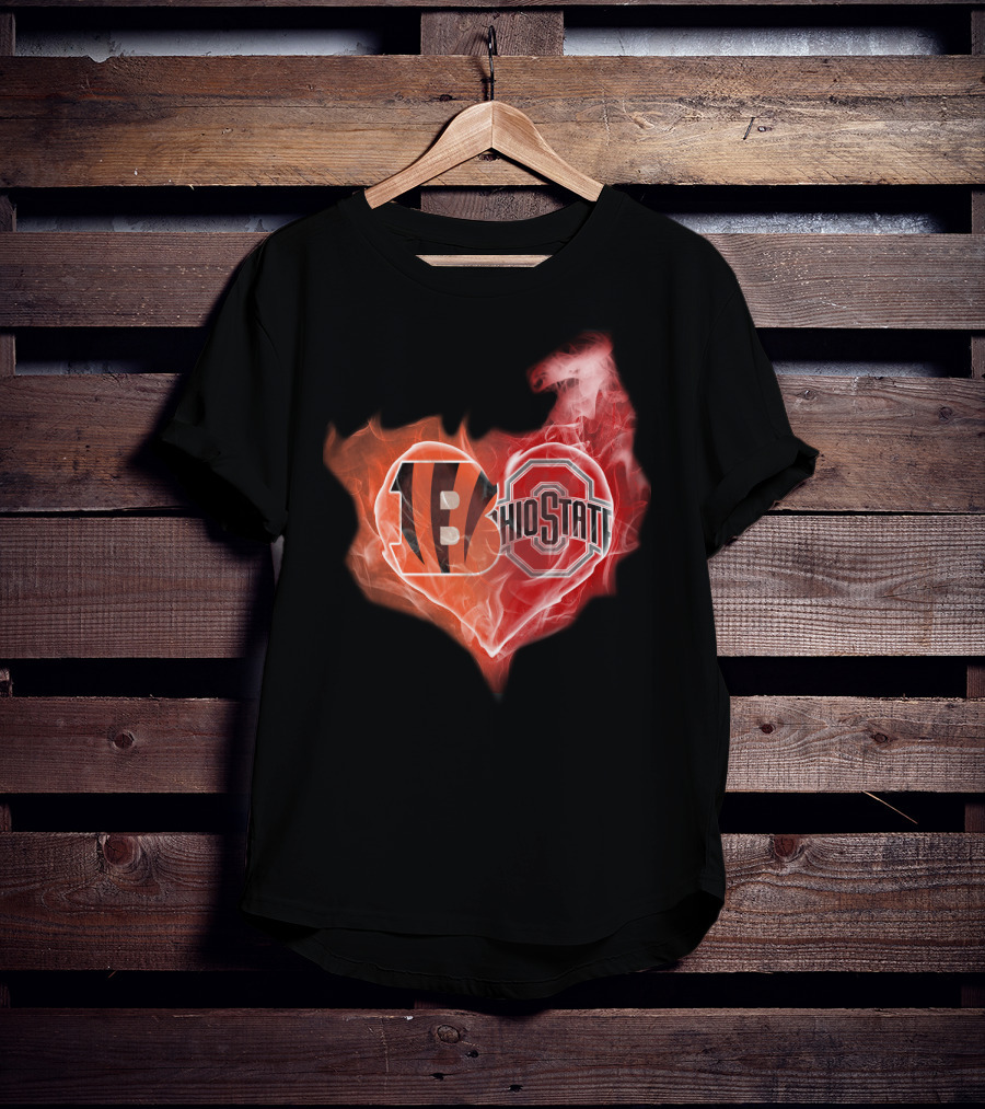 Cincinnati Bengals Ohio State Buckeyes Fire Heart T-Shirt