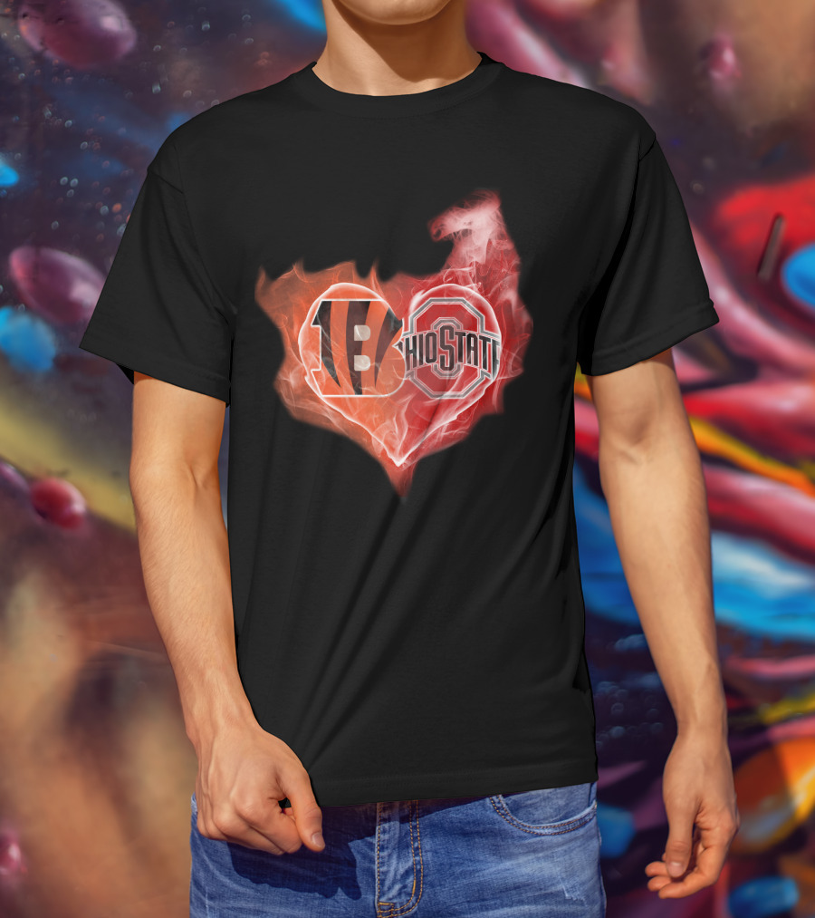 Cincinnati Bengals Ohio State Buckeyes Fire Heart T-Shirt