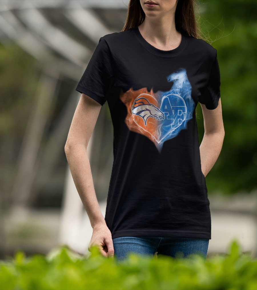 Denver Broncos And Air Force Falcons Heart T-Shirt