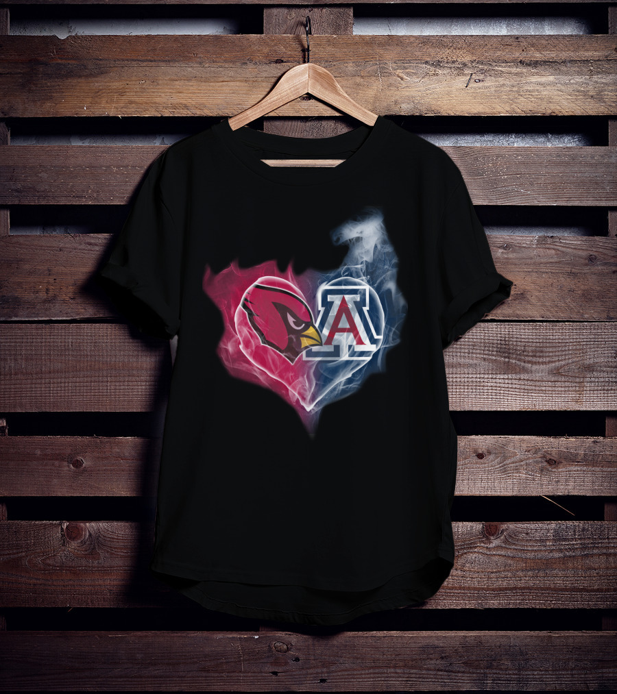 Arizona Cardinals And University Of Arizona Logo Smoke Heart T-Shirt