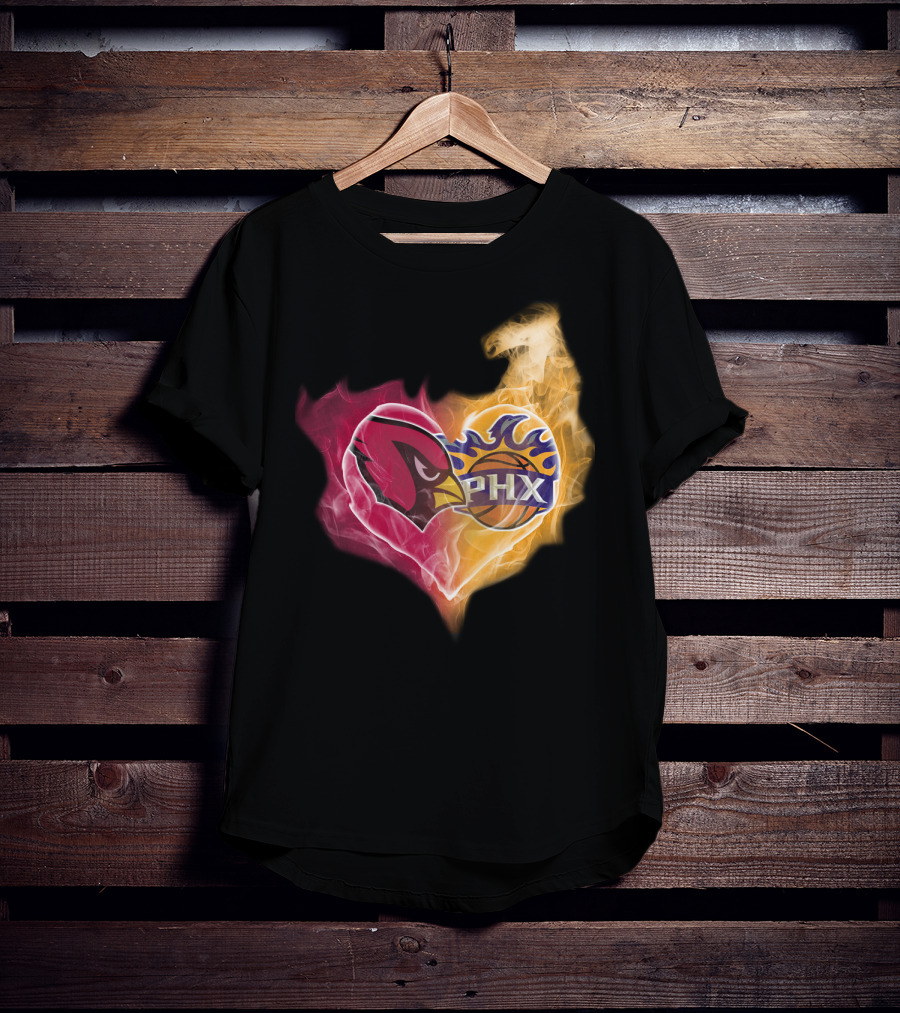 Arizona Cardinals Phoenix Suns Flame Heart T-Shirt
