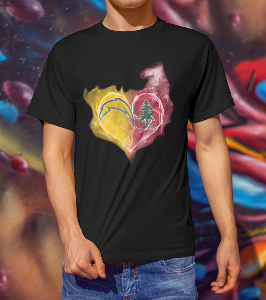 Los Angeles Chargers Stanford Cardinal Heart Fusion T-Shirt