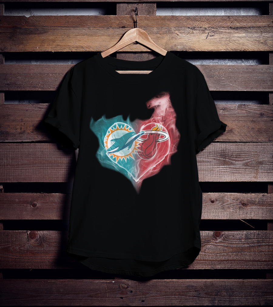 Miami Dolphins Miami Heat Heart T-Shirt
