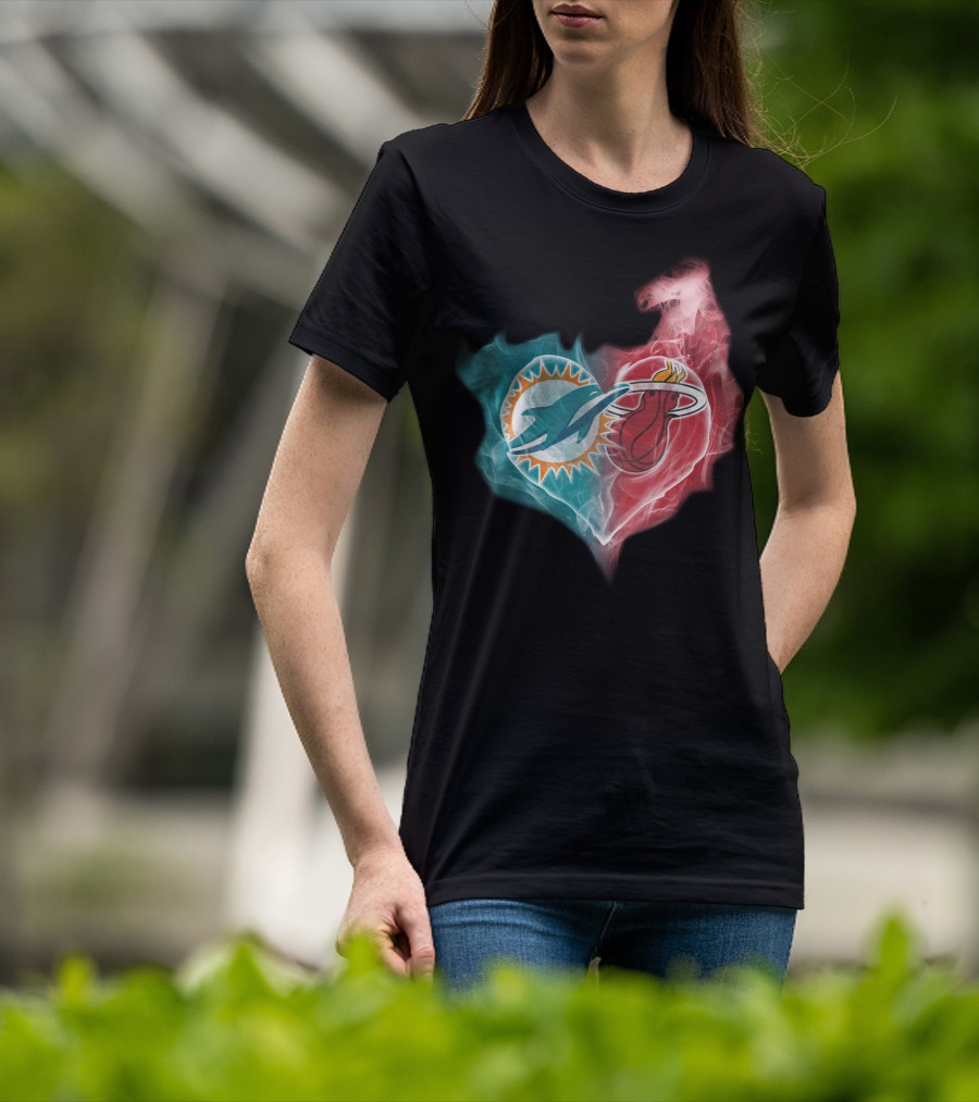 Miami Dolphins Miami Heat Heart T-Shirt
