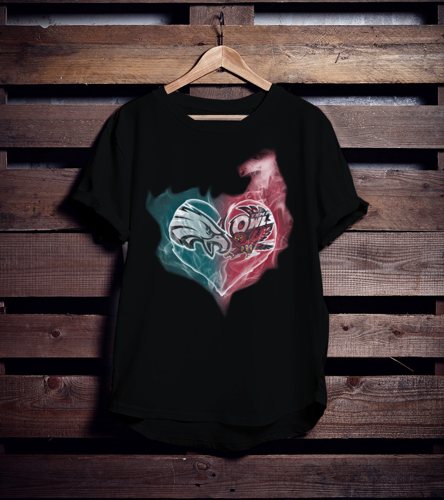 Philadelphia Eagles And Temple Owls Heart Shape T-Shirt