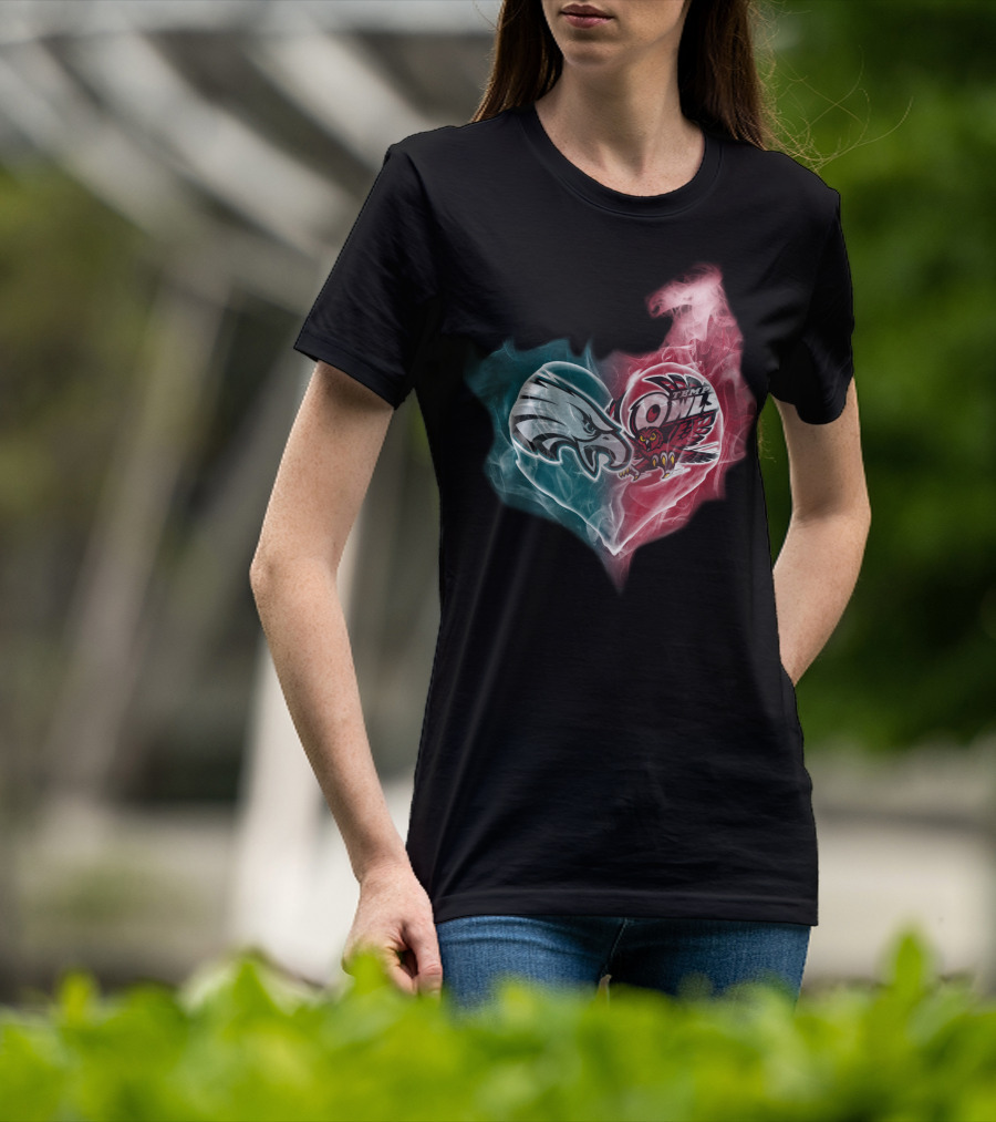 Philadelphia Eagles And Temple Owls Heart Shape T-Shirt