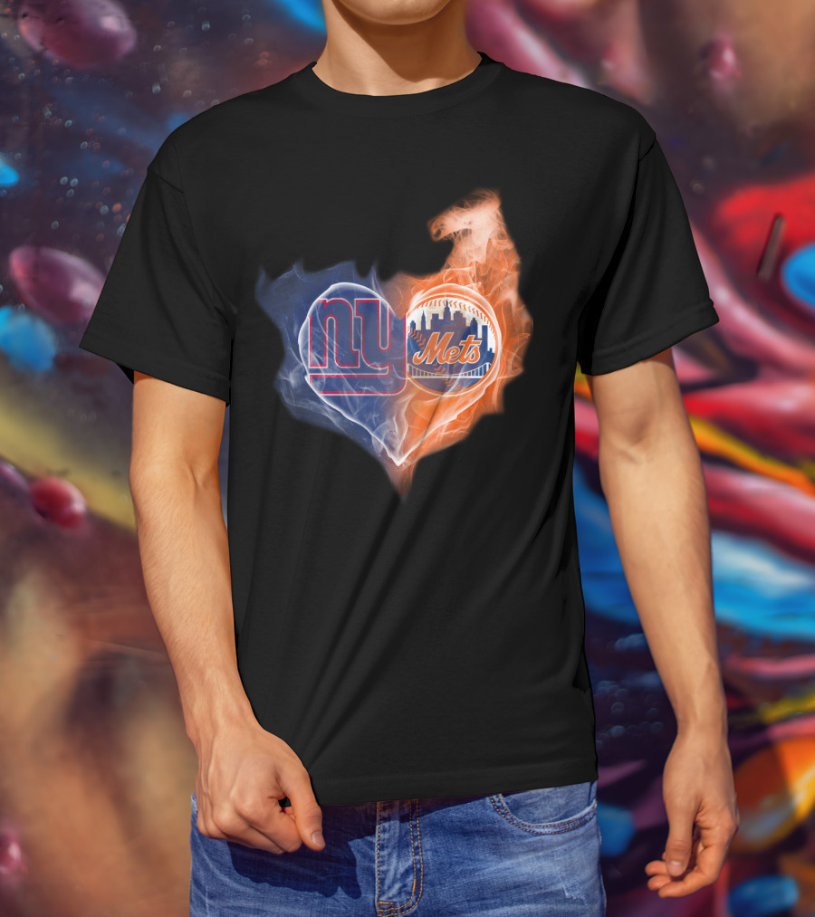 Ny Giants And Mets Heart Shape Smoke Effect T-Shirt