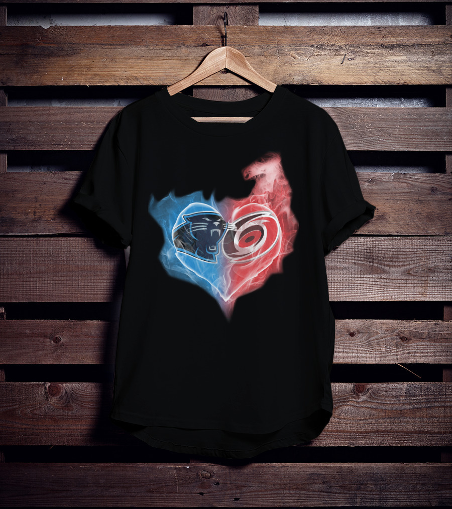 Carolina Panthers And Hurricanes Heart Fusion T-Shirt