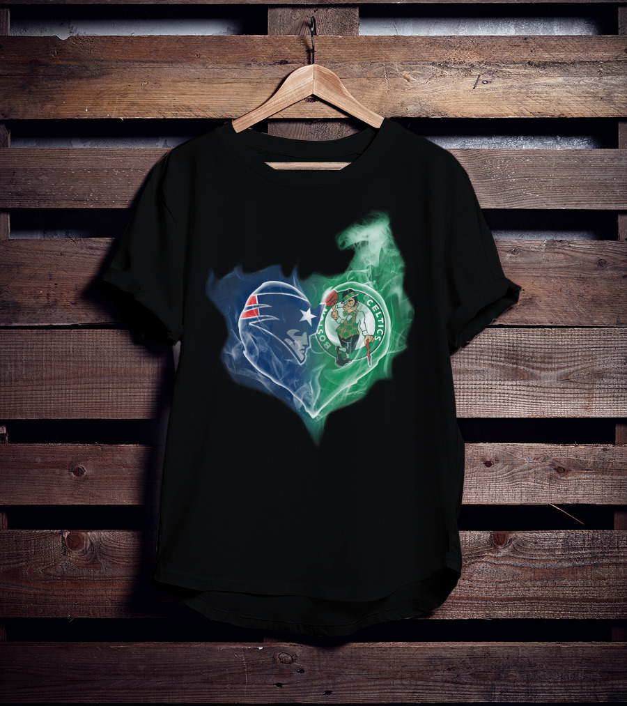 New England Patriots Boston Celtics Heart Smoke Fusion T-Shirt