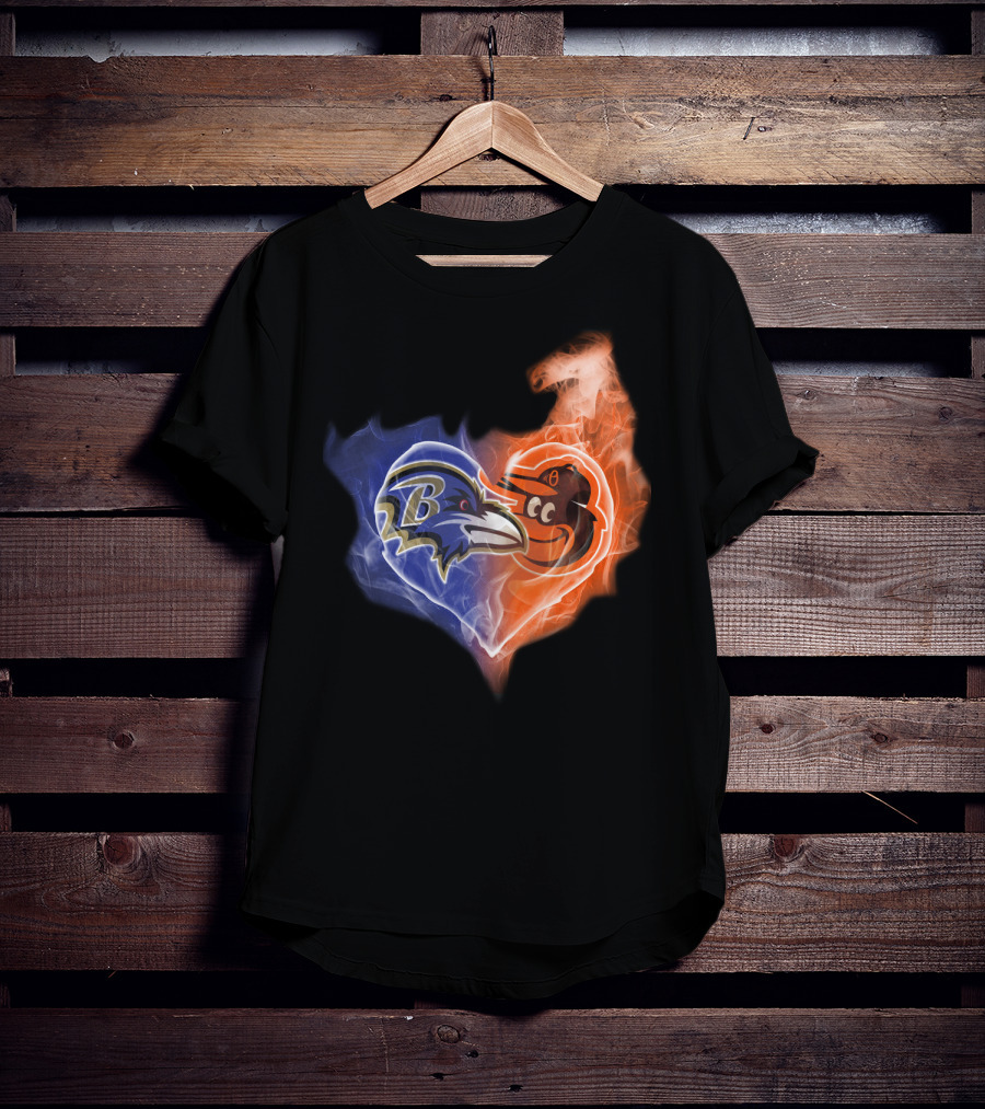 Baltimore Ravens Orioles Heart Fusion T-Shirt