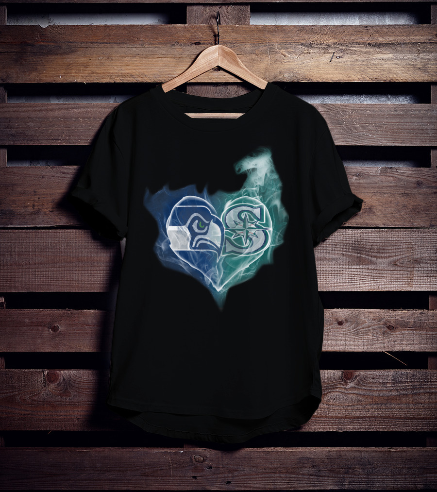 Seahawks Mariners Heart Logo Fusion T-Shirt