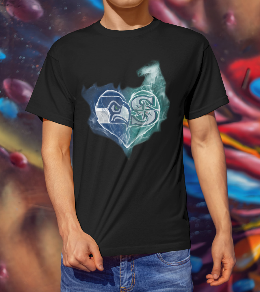 Seahawks Mariners Heart Logo Fusion T-Shirt