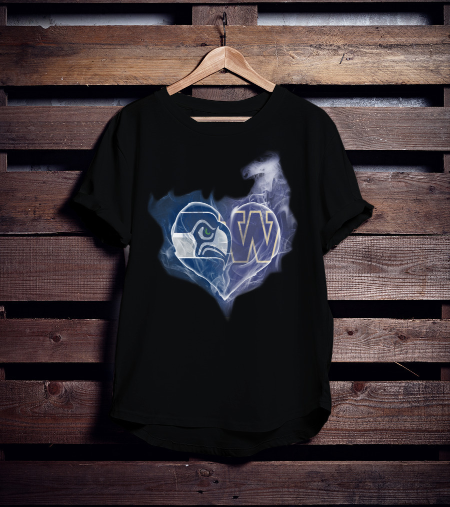 Seattle Seahawks Washington Huskies Heart Smoke T-Shirt