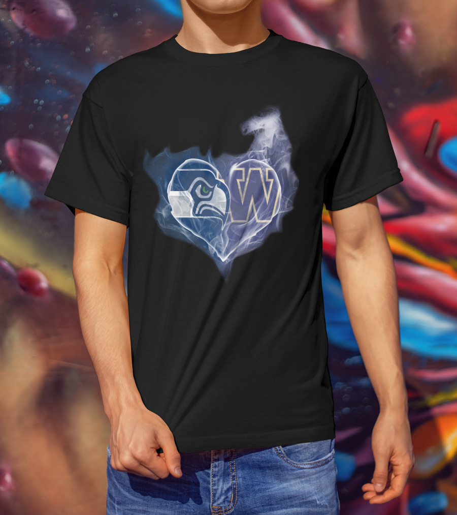 Seattle Seahawks Washington Huskies Heart Smoke T-Shirt