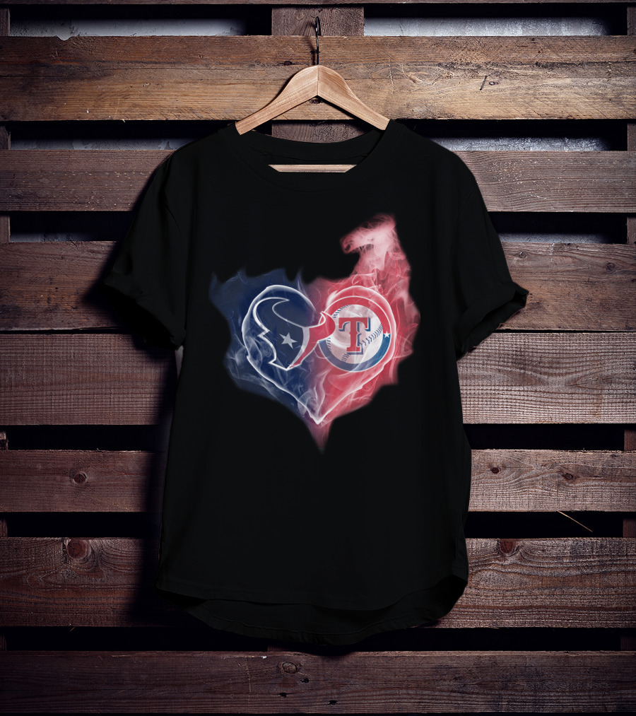Houston Texans And Texas Rangers Smoke Heart T-Shirt