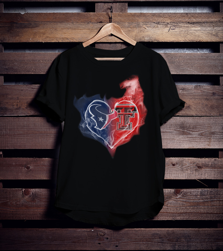 Houston Texans And Texas Tech Red Raiders Heart T-Shirt