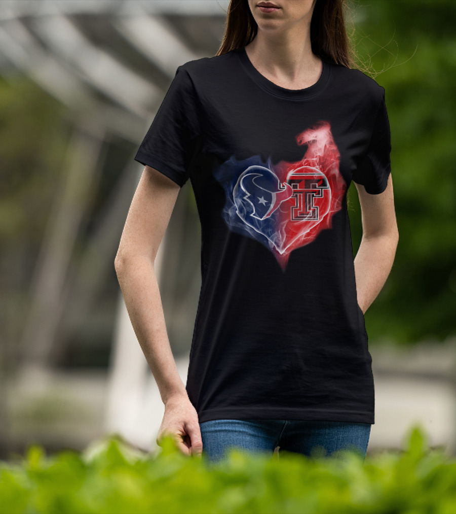Houston Texans And Texas Tech Red Raiders Heart T-Shirt