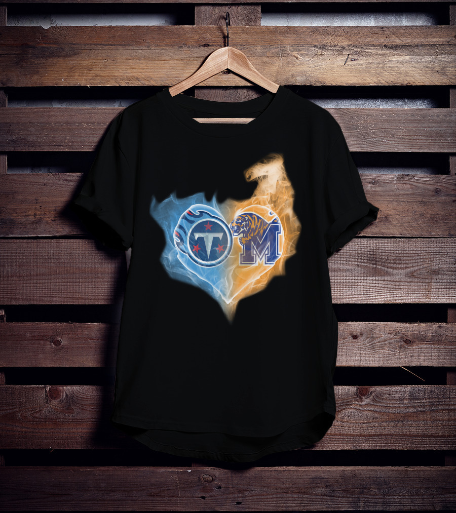 Tennessee Titans Memphis Tigers Heart Flame T-Shirt