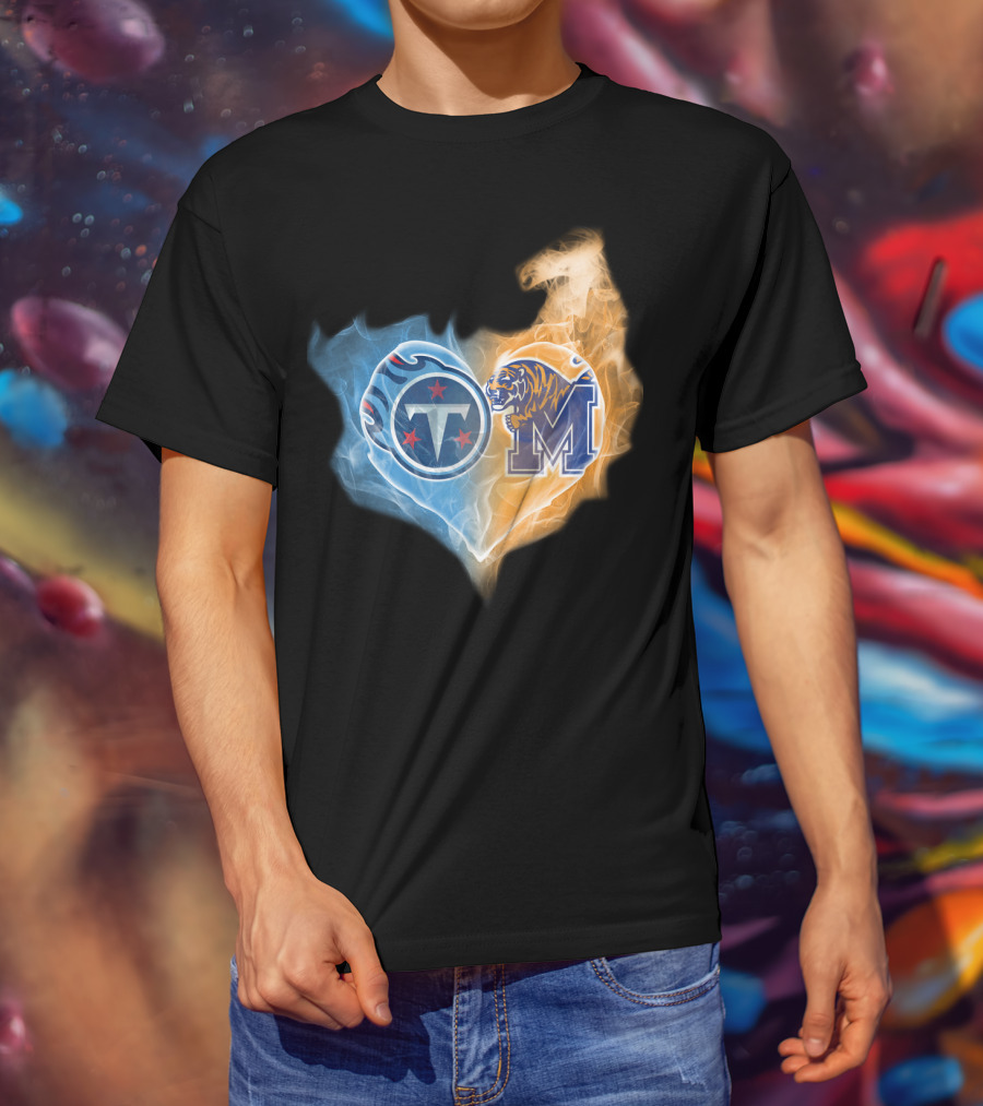 Tennessee Titans Memphis Tigers Heart Flame T-Shirt