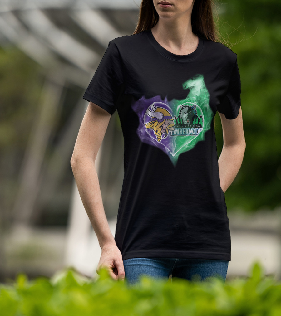 Minnesota Vikings Timberwolves Heart Smoke T-Shirt