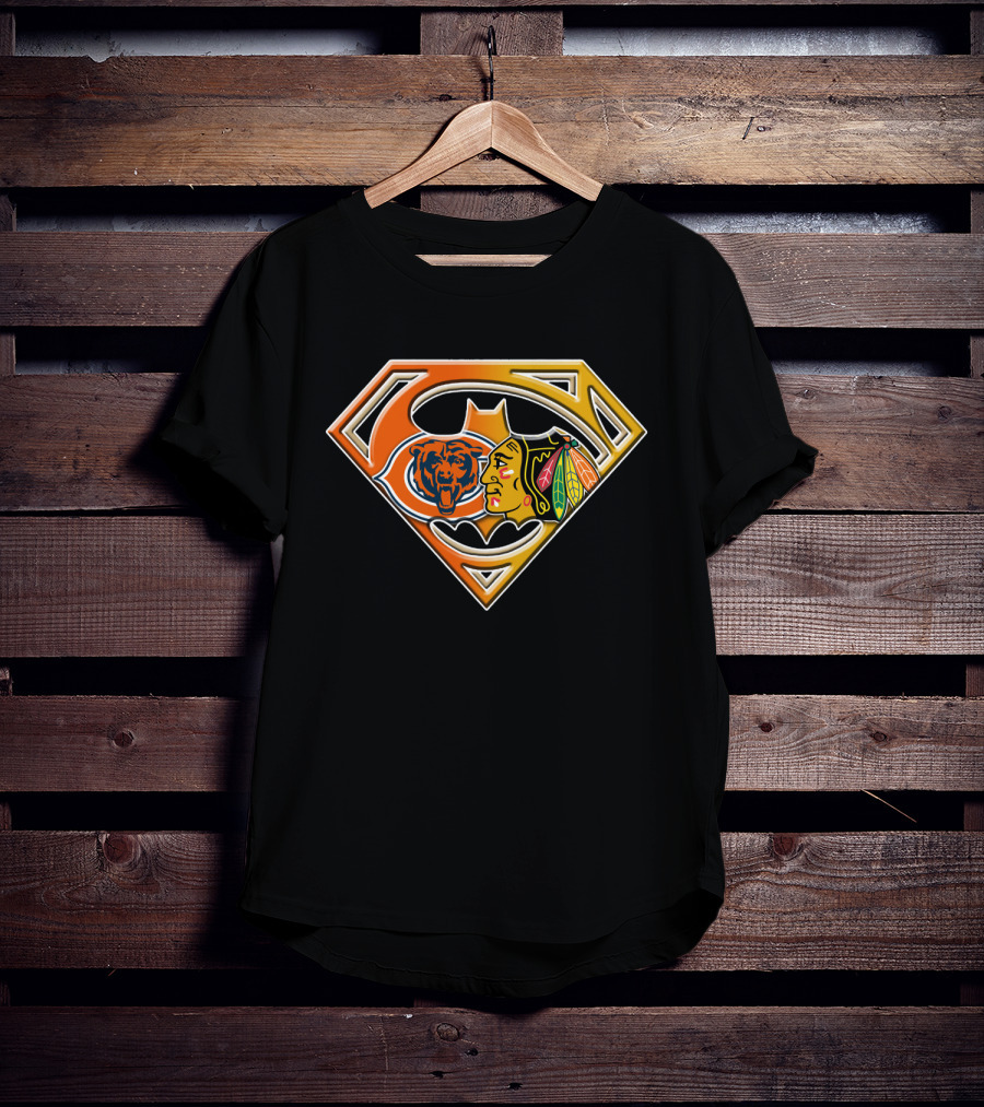Chicago Bears And Blackhawks Super Logo Fusion Bat 006 T-Shirt