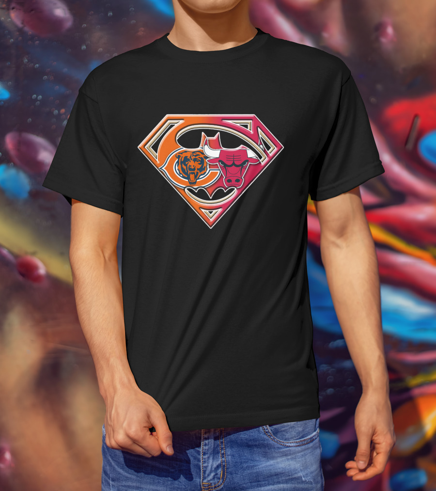 Chicago Bears Bulls Superman Logo Fusion T-Shirt