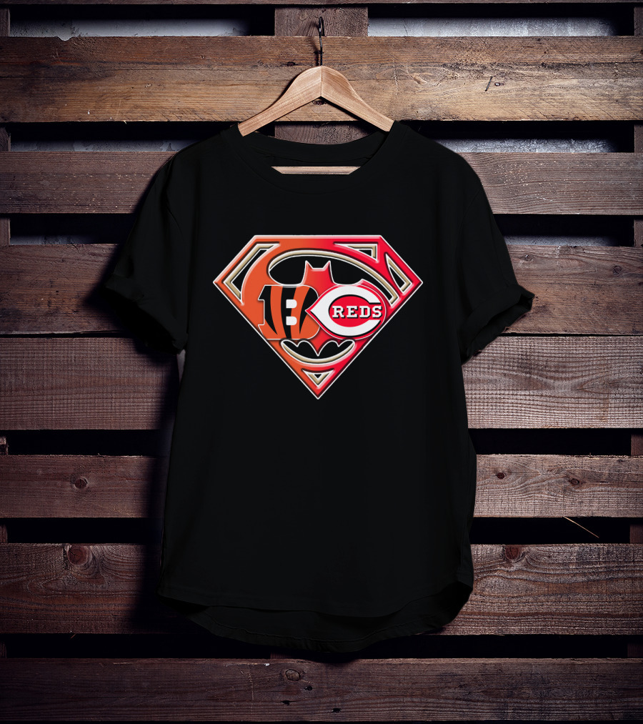 Cincinnati Bengals Reds Superman Batman Logo Fusion T-Shirt