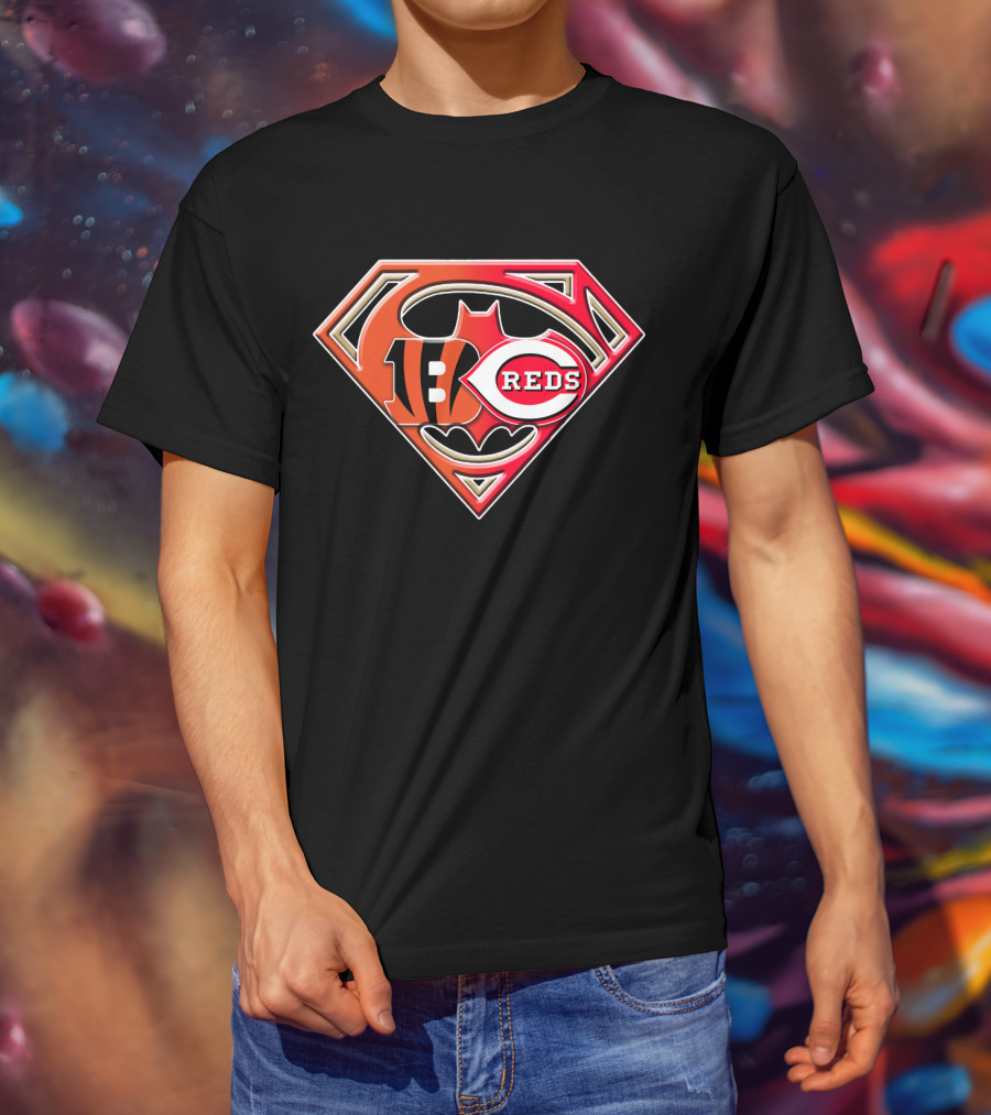Cincinnati Bengals Reds Superman Batman Logo Fusion T-Shirt