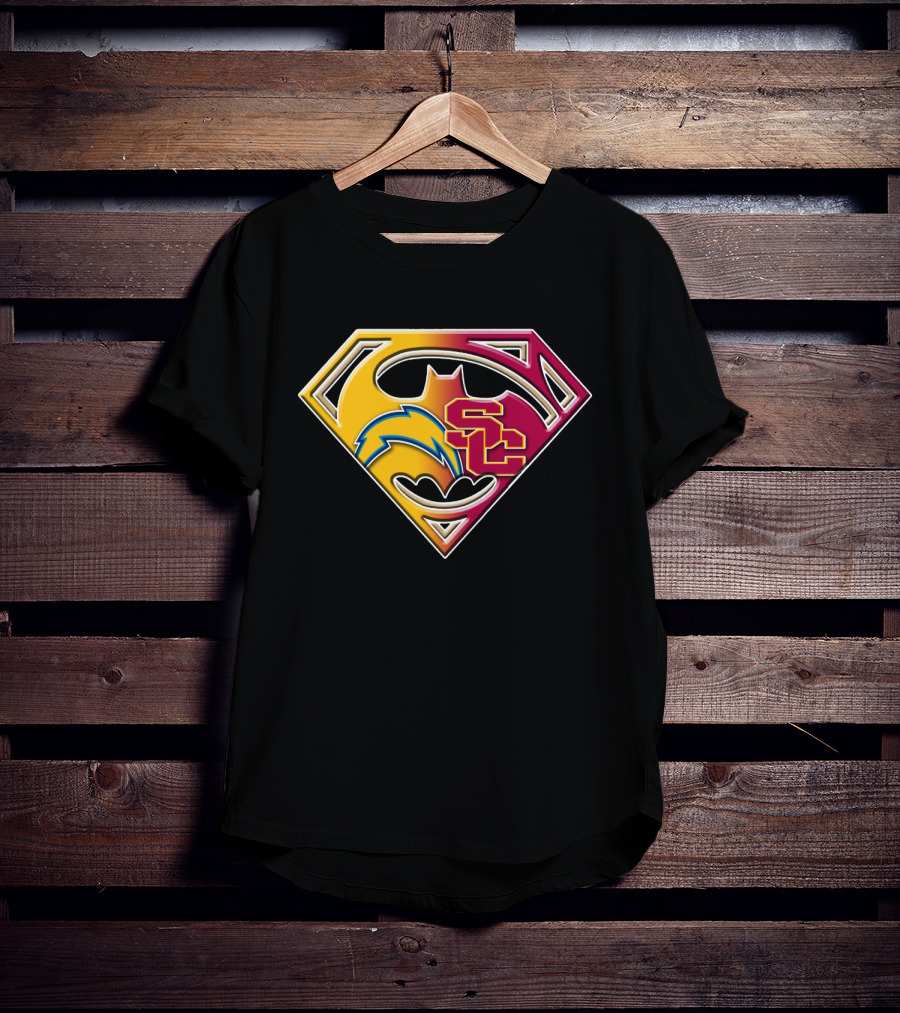 Bat 036: Batman Superhero Superman Chargers Sc Logo Fusion T-Shirt