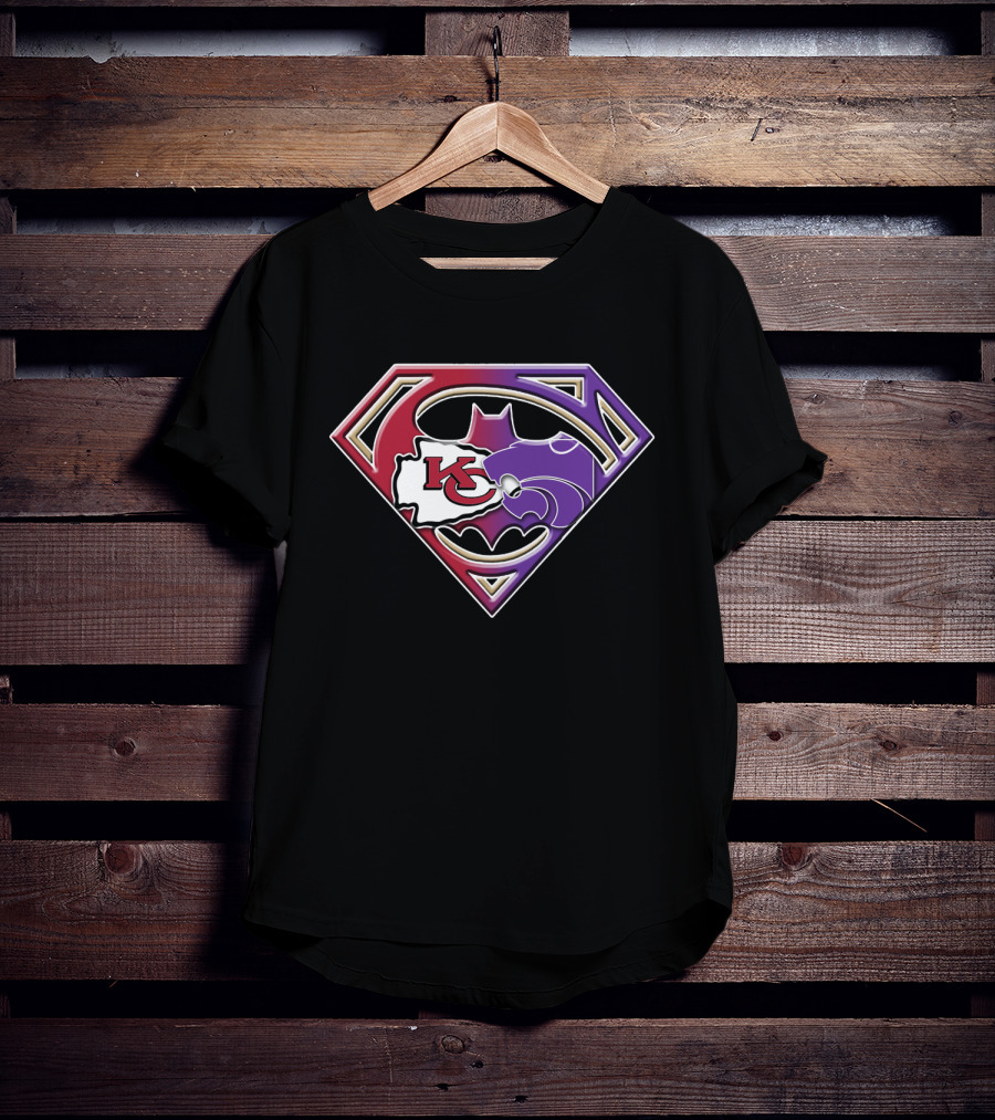 Kansas City Chiefs Kansas State Wildcats Batman Superman Logo Mashup T-Shirt