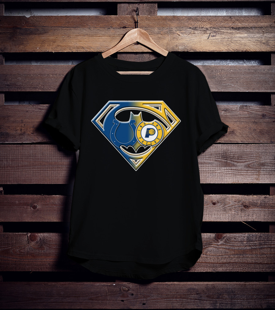 Indiana Pacers Colts Batman Superman Shield Bat T-Shirt