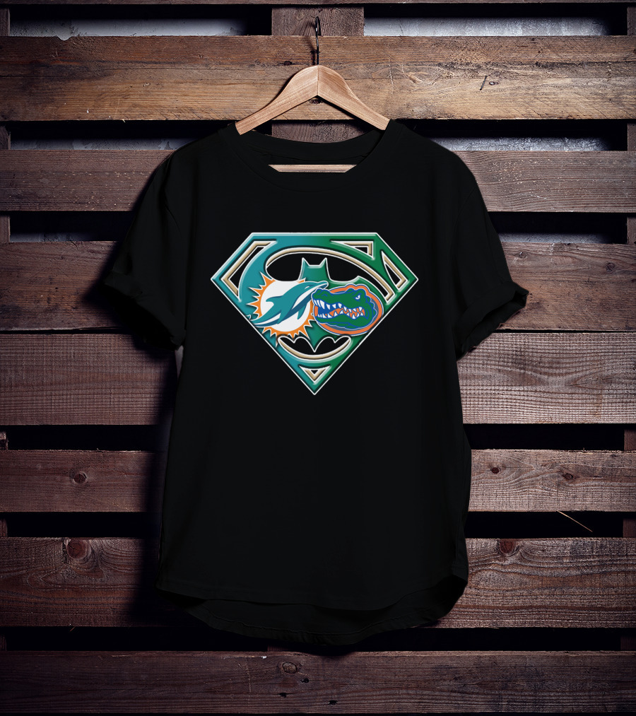 Superman Miami Dolphins Florida Gators Batman Logo Fusion T-Shirt