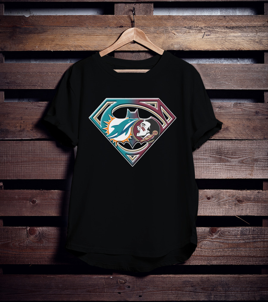 Miami Dolphins Superman Logo With Native American Face In Bat 052 T-Shirt