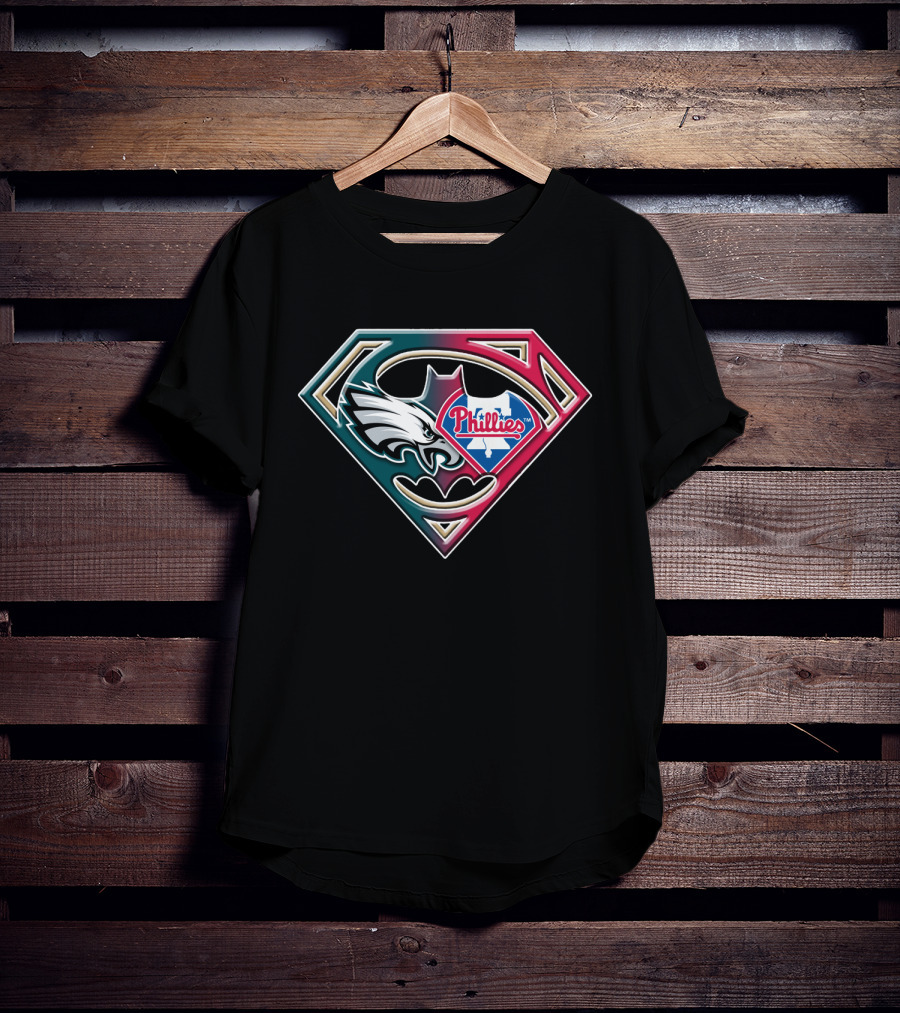 Eagles Phillies Superhero Emblem Bat 059 T-Shirt