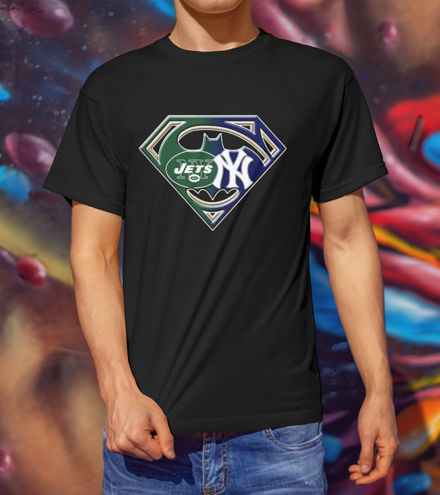 New York Jets Yankees Superman Batman T-Shirt