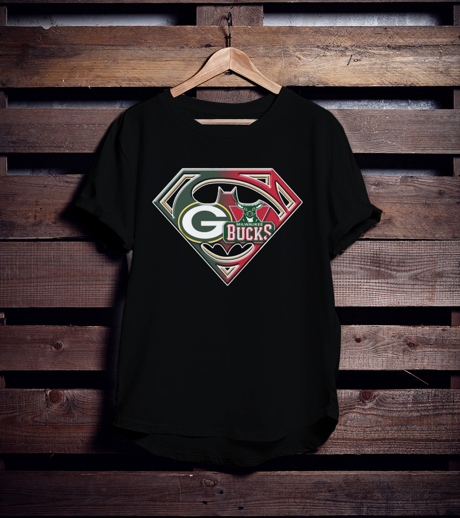Green Bay Packers Milwaukee Bucks Batman Superman Emblem Bat 080 T-Shirt