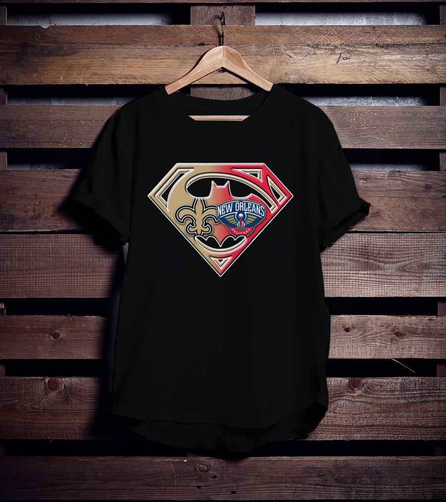 New Orleans Pelicans Saints Superman Batman Fleur De Lis Logo Bat 109 T-Shirt