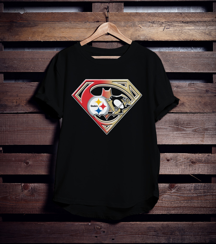 Superman Batman Pittsburgh Steelers Penguins Logo Fusion T-Shirt