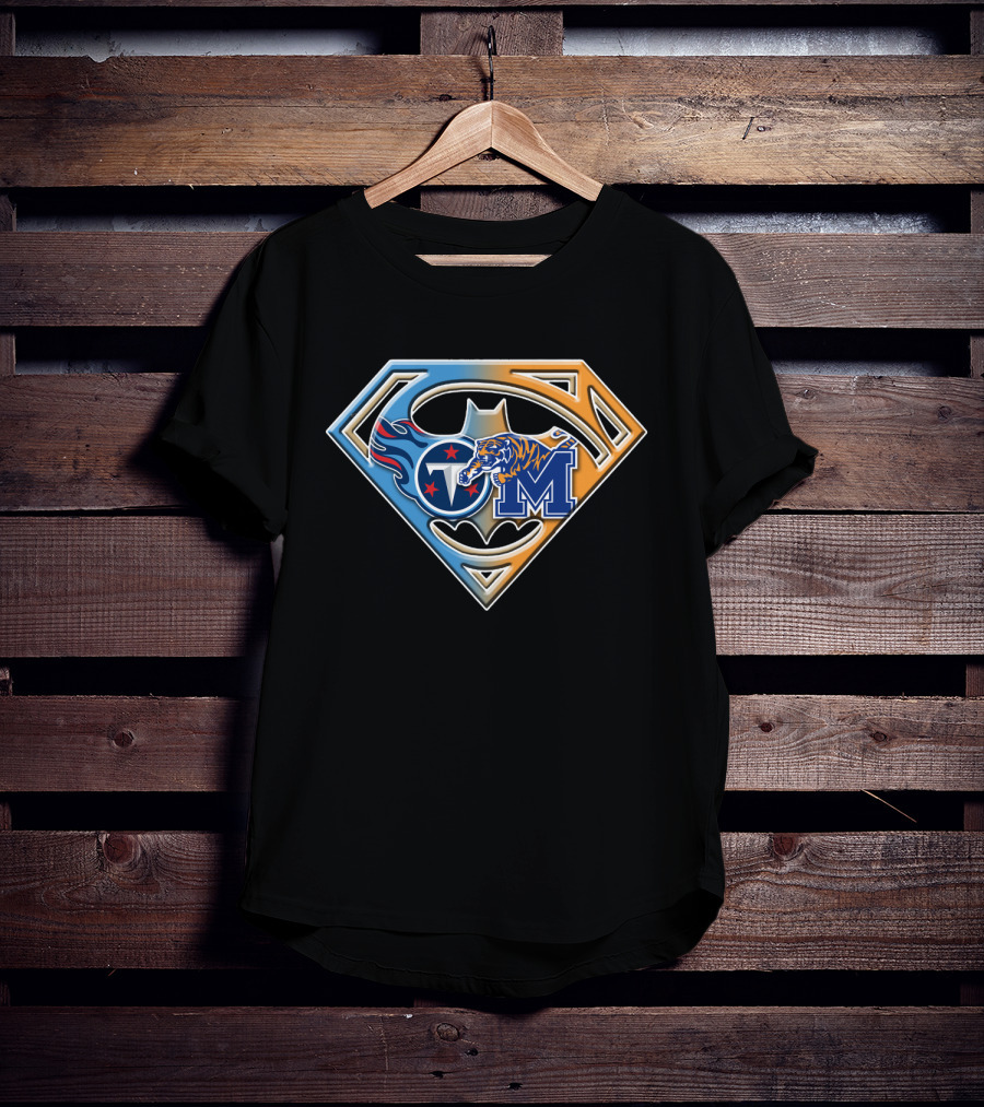 Tennessee Titans And Memphis Tigers Super Shield Bat T-Shirt