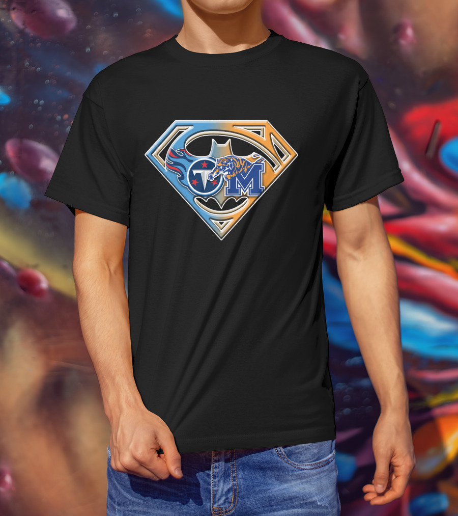 Tennessee Titans And Memphis Tigers Super Shield Bat T-Shirt