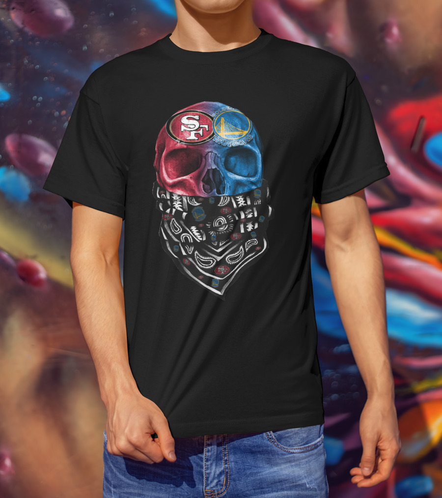 San Francisco 49ers Golden State Warriors Skull Bandana T-Shirt