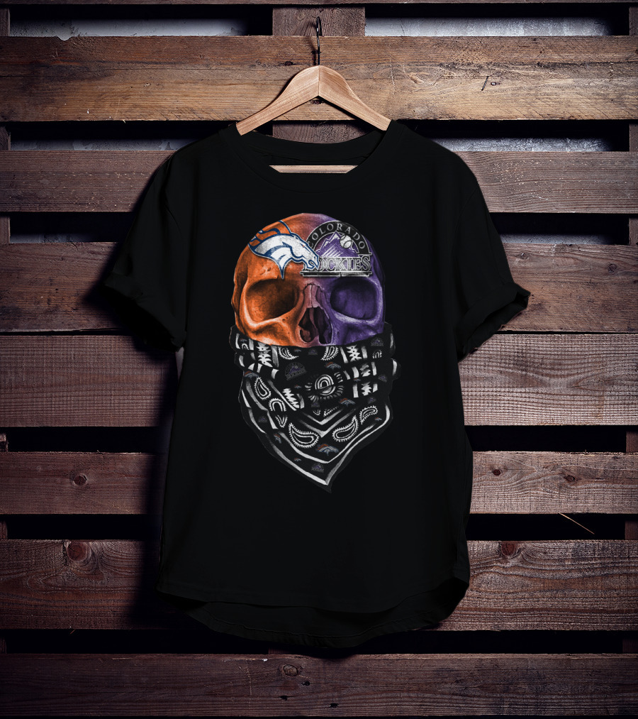 Colorado Broncos Rockies Skull Bandana T-Shirt
