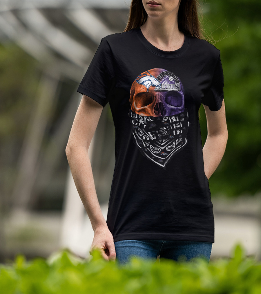 Colorado Broncos Rockies Skull Bandana T-Shirt