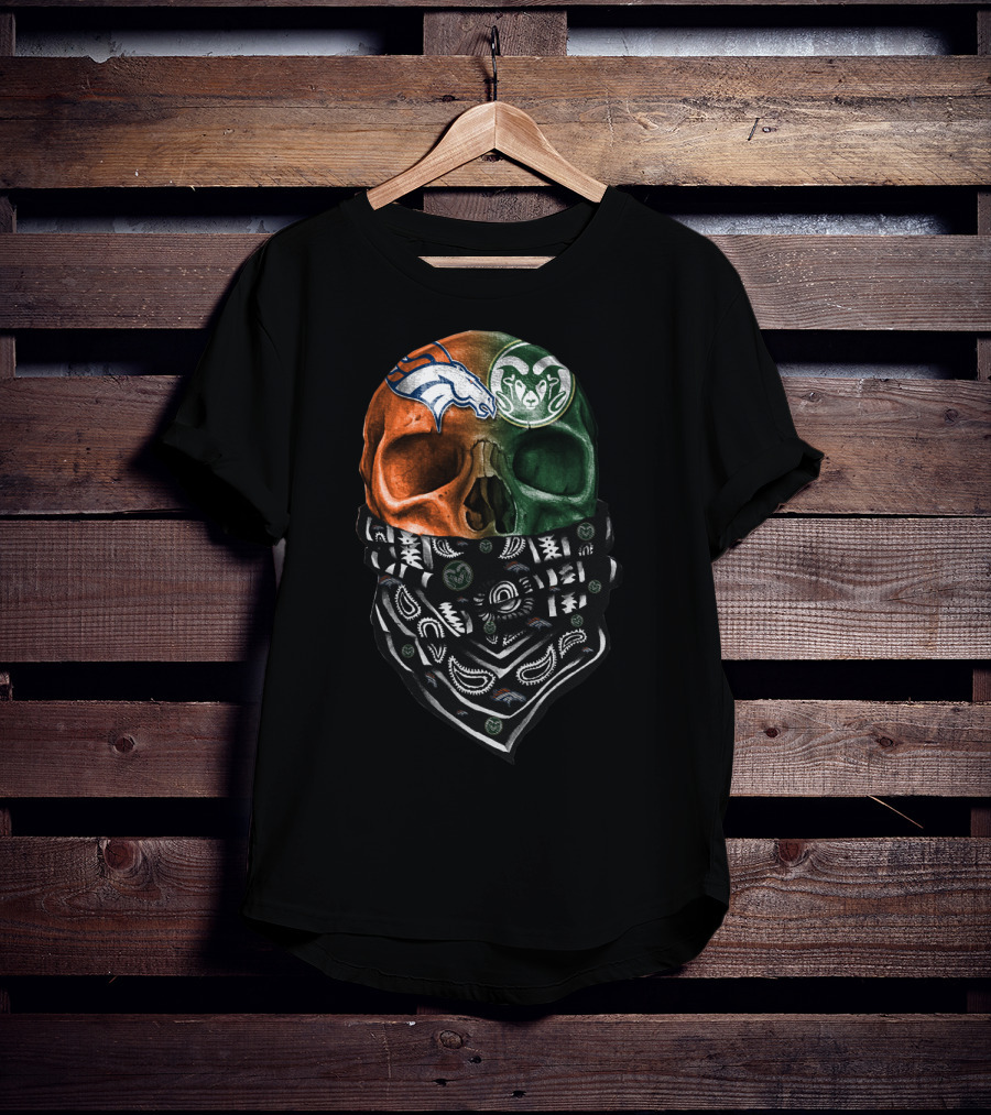Denver Broncos And Colorado State Rams Skull Bandana T-Shirt