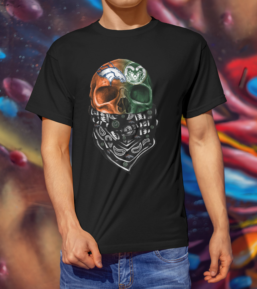 Denver Broncos And Colorado State Rams Skull Bandana T-Shirt