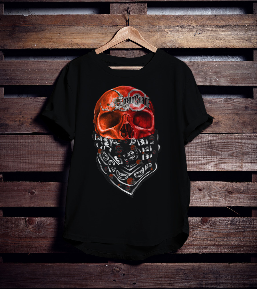 Ohio State Skull Bandana Football Helmet T-Shirt