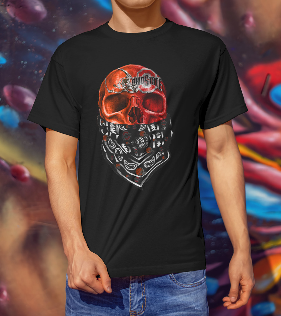 Ohio State Skull Bandana Football Helmet T-Shirt
