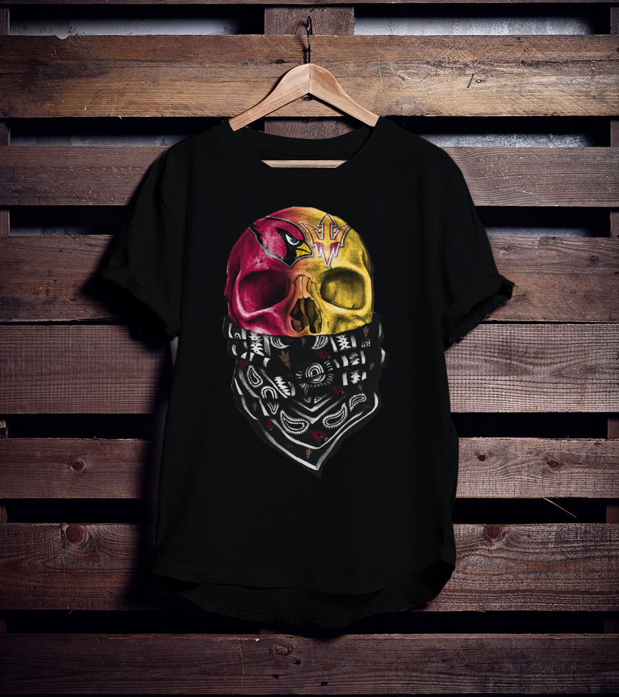Arizona Cardinals And Arizona State Sun Devils Skull Bandana Sku 030 T-Shirt